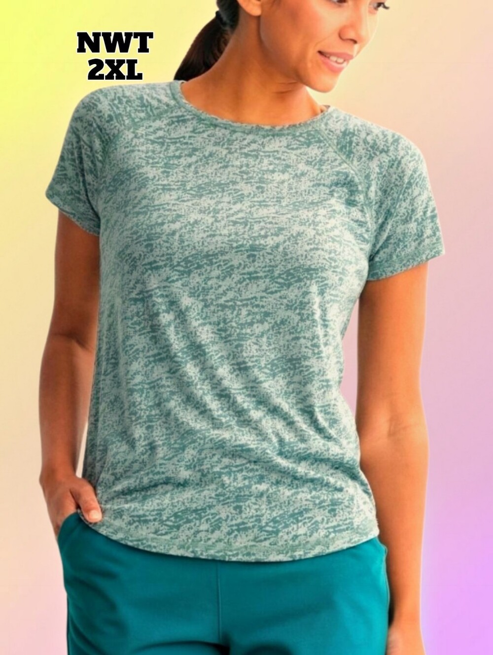 New Core Raglan Athletic Burnout Semi Sheer Short Sleeve Tee Shirt Shirttail Hem